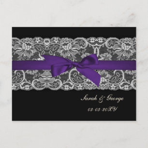 Cartão Postal De Anúncio Lace e fita preto roxo salvo a data