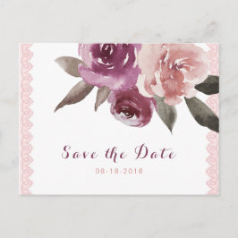 Cartão Postal De Anúncio Lace floral de aquarela rustica salvar a data