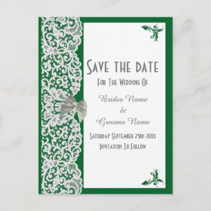 Cartão Postal De Anúncio Lace tradicional verde e branco guarde a data