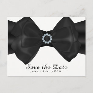Cartão Postal De Anúncio Laço de Fita Preta e Diamantes Save the Date Elega
