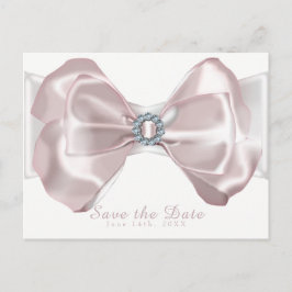 Cartão Postal De Anúncio Laço Rosa e Diamantes Elegante Salve a Data