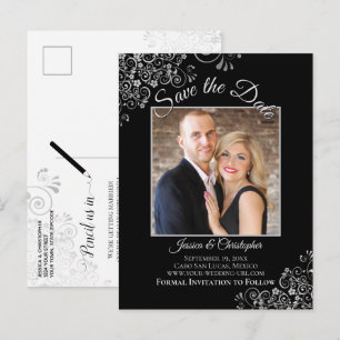 Cartão Postal De Anúncio Lacy Silver no Foto de Save the Date de Casamento 