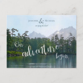 Cartão Postal De Anúncio Lago nas montanhas nossa aventura começa o casamen