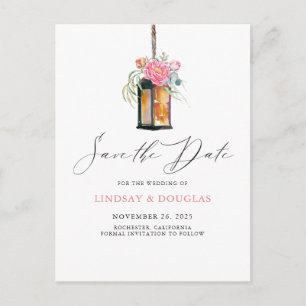 Cartão Postal De Anúncio Lâmpada Floral Moderno Jardim Salvar a Data