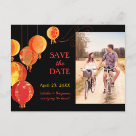 Cartão Postal De Anúncio Lâmpadas Penduradas Foto do Casamento Save the Dat
