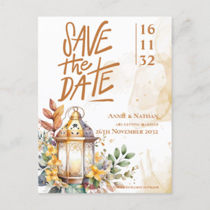 Cartão Postal De Anúncio Lanterna Casamento outono Floral Amarelo Salvar a