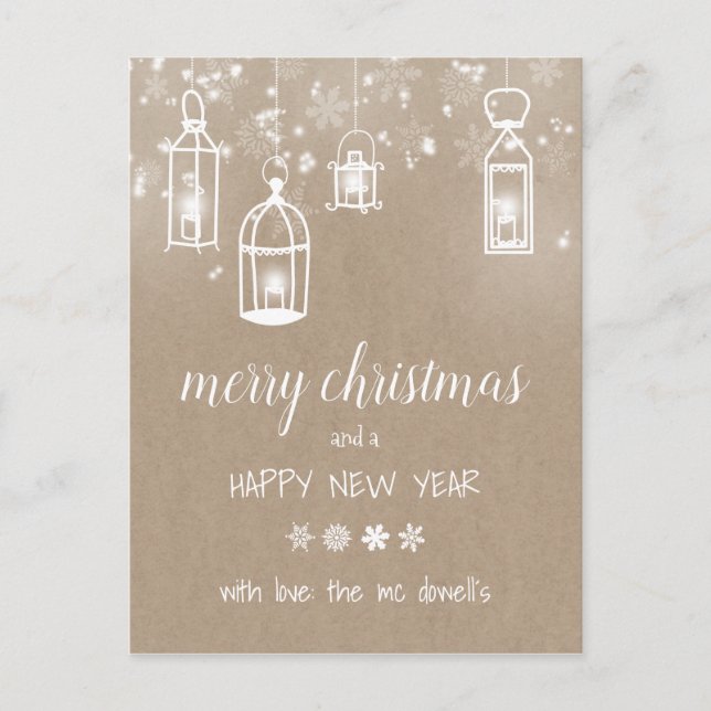 Cartão Postal De Anúncio lanternas de Natal e inverno (Frente)