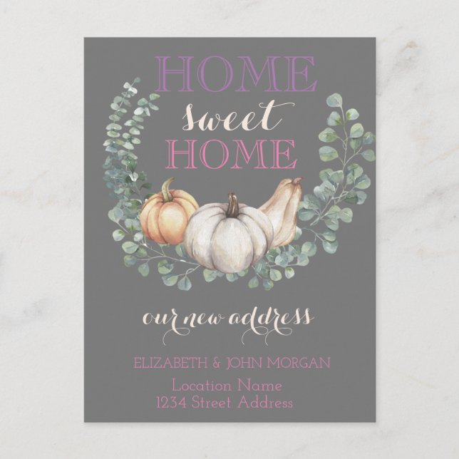 Cartão Postal De Anúncio Lar Doce Lar,Abóboras  Novo Endereço (Frente)