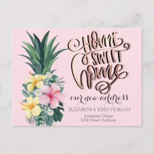 Cartão Postal De Anúncio Lar Doce Lar, Flores Tropicais de Abacaxi