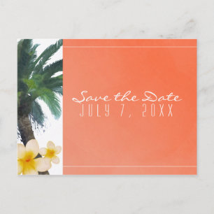 Cartão Postal De Anúncio Laranja Save the Date de Palmeira Tropical e Plume