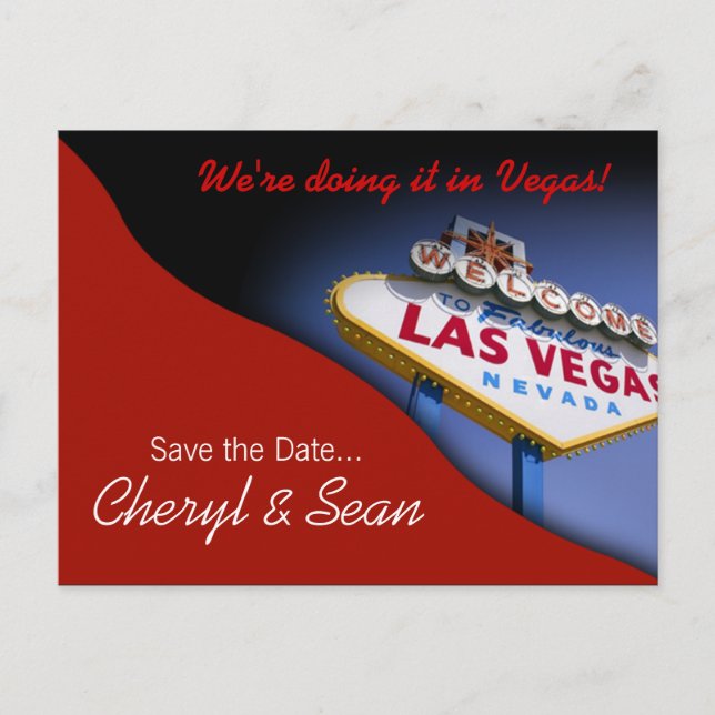 Cartão Postal De Anúncio Las Vegas Salve A Data (vermelho de tomate) (Frente)