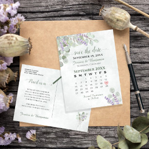 Cartão Postal De Anúncio Lavanda Eucalyptus Wedding Salvar o Calendário de