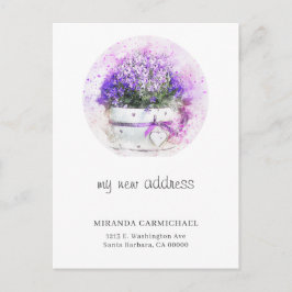 Cartão Postal De Anúncio Lavanda Feminina  Aquarela Floral Novo Endereço