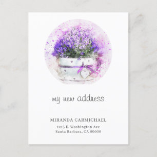 Cartão Postal De Anúncio Lavanda Feminina Floral Watercolor Novo Endereço