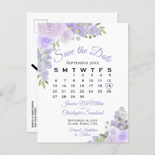 Cartão Postal De Anúncio Lavanda Floral Wedding Salvar o Calendário de Data