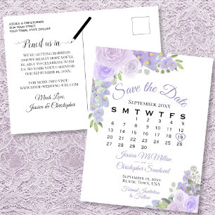Cartão Postal De Anúncio Lavanda Floral Wedding Salvar o Calendário de Data