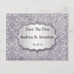 Cartão Postal De Anúncio Lavanda Silver Grunge Damask Salvar Data