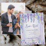 Cartão Postal De Anúncio Lavender Wisteria Floral Arch Photo Save the Date<br><div class="desc">Lavender Wisteria Floral Arch Photo Save the Date | Romantic Purple Garden Wedding Announcement . Announce your upcoming celebration with this elegant lavender wisteria floral arch photo save the date card, designed for romantic garden and outdoor weddings. The front of the card features cascading watercolor wisteria blooms in soft lavender...</div>