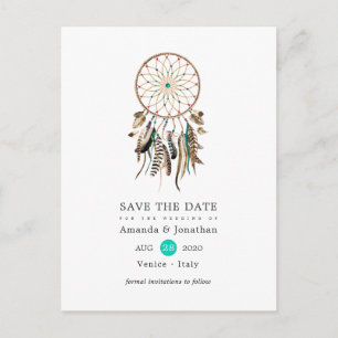 Cartão Postal De Anúncio Legenda indiana Tribal Boho Casamento Salve a Data