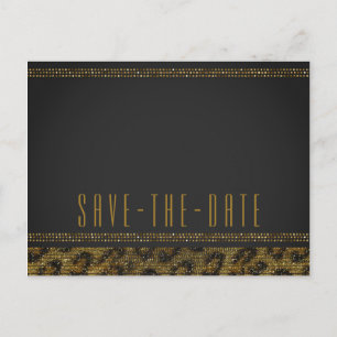 Cartão Postal De Anúncio Leopard Brilho Lantejoulas Glam Chic Salve a Data