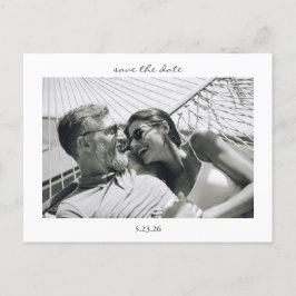 Cartão Postal De Anúncio Letra de Script Minimalista Foto Salvar A Data