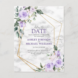 Cartão Postal De Anúncio Lilac Lavanda Dourado Geométrico Adiar a Data