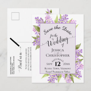 Cartão Postal De Anúncio Lilases Aquarela Casamento Salvar a Data Lavanda