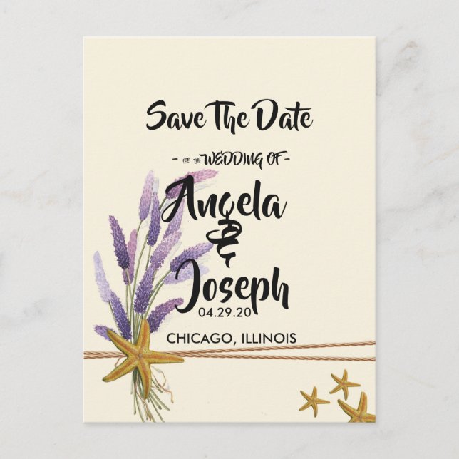 Cartão Postal De Anúncio linda Estrela-do-mar Simples Salvar a Data (Frente)