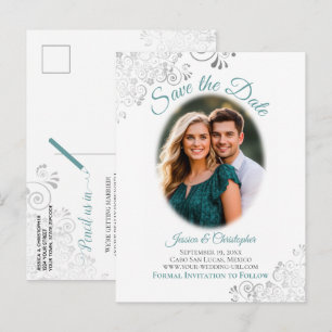 Cartão Postal De Anúncio Lindas Ondas Prateadas c/ Foto Casamento Save the 