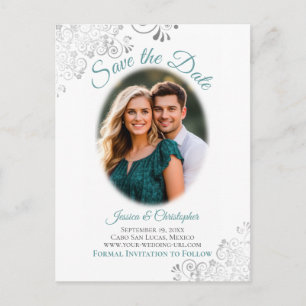 Cartão Postal De Anúncio Lindas Ondas Prateadas c/ Foto Casamento Save the 