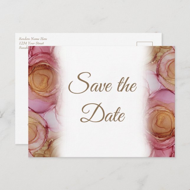 Cartão Postal De Anúncio Lindo Carmim Floral Casamento Salve a Data (Frente/Verso)