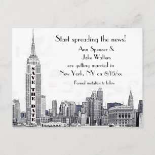 Cartão Postal De Anúncio Linha do Horizonte de NYC Etched 01 Salve a Data