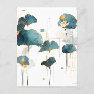 Cartão Postal De Anúncio Linha Minimalista Ginkgo Lotus Zen