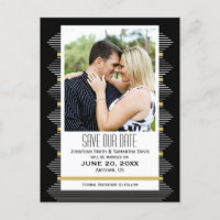 Linhas Art Déco Preto e Dourado Foto Save The Date