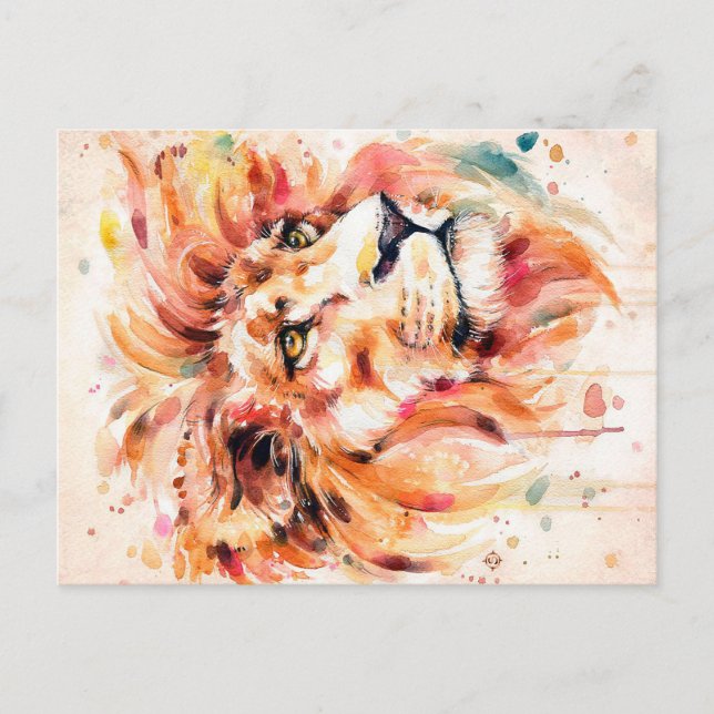 Cartão Postal De Anúncio Lion Water Lion Art | Presente Maravilhoso (Frente)