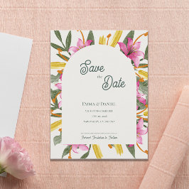 Cartão Postal De Anúncio Lírio Rosa Arqueado Save the Date Casamento