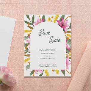 Cartão Postal De Anúncio Lírio Rosa Arqueado Save the Date Casamento