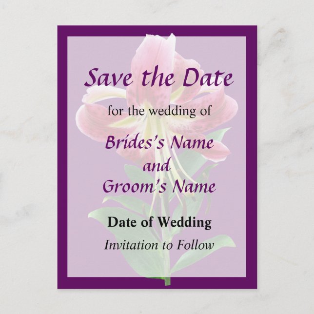 Cartão Postal De Anúncio Lírio Stargazer Olhando para Baixo Salvar a Data d (Frente)