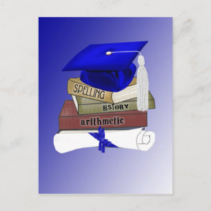 Cartão Postal De Anúncio Livros de Graduação, Capa e Diploma, Azul