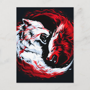 Cartão Postal De Anúncio Lobo Guerreiro Cósmico Branco Vermelho