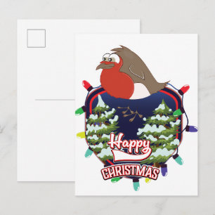 Cartão Postal De Anúncio logotipo do Robin de desenho animado de Natal feli