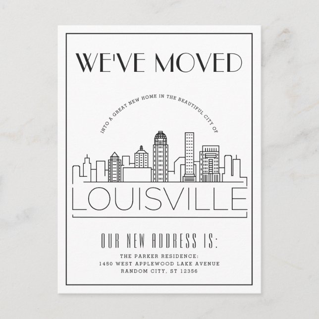 Cartão Postal De Anúncio Louisville Modern Deco | Mudança de Endereço (Frente)
