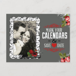 Cartão Postal De Anúncio Lousa e Rosas Foto Salvar a Data