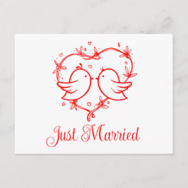 Cartão Postal De Anúncio Lovebirds Boho Red Love Heart Just Married Wedding
