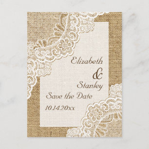 Cartão Postal De Anúncio Lugar branco russo no casamento de burlap Salve a 