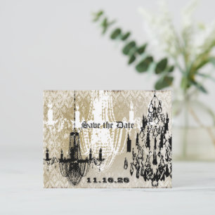 Cartão Postal De Anúncio Lustre Dourado Preto e Branco Damasko Envelhecido