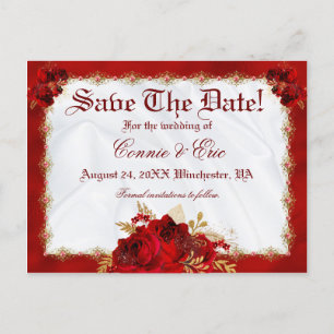 Cartão Postal De Anúncio Luxuoso Save the Date de Casamento de Rosas Florai
