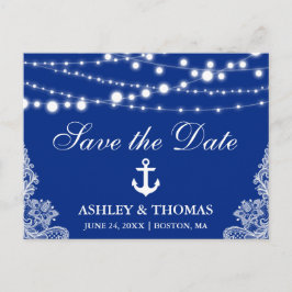 Cartão Postal De Anúncio Luzes de Âncora Náutica & Renda Save the Date