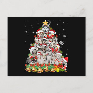 Cartão Postal De Anúncio Luzes de árvore de Natal husky siberiano   Natal c