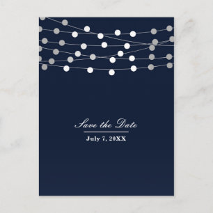 Cartão Postal De Anúncio Luzes de Corda Azul Marinho Chic Moderno Salve o D